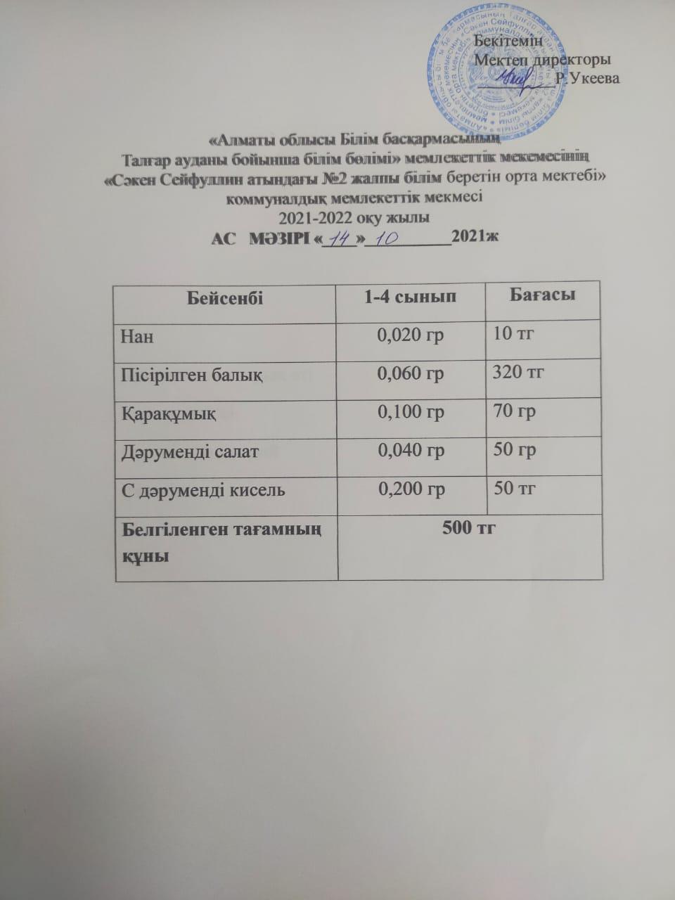 Ас мәзірі 14.10.2021ж