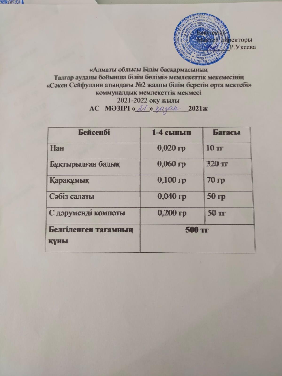 Ас мәзірі 21.10.2021ж