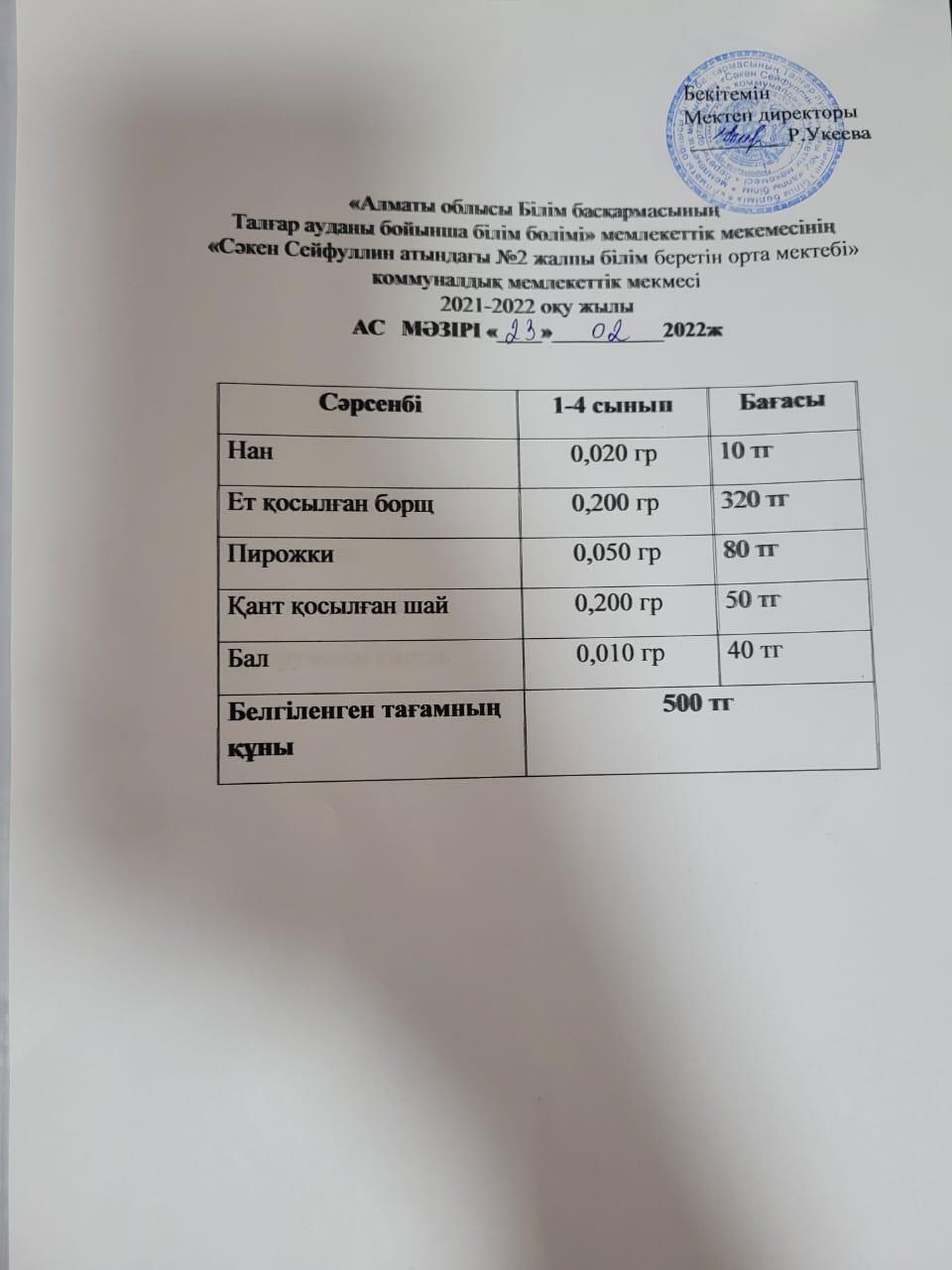 Ас мәзірі 21.02-25.02.2022ж